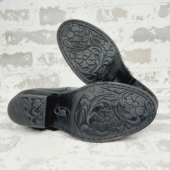 New Sofft Ardmore Black Leather Round Toe Block Heel Bootie i763 - Picture 7 of 12